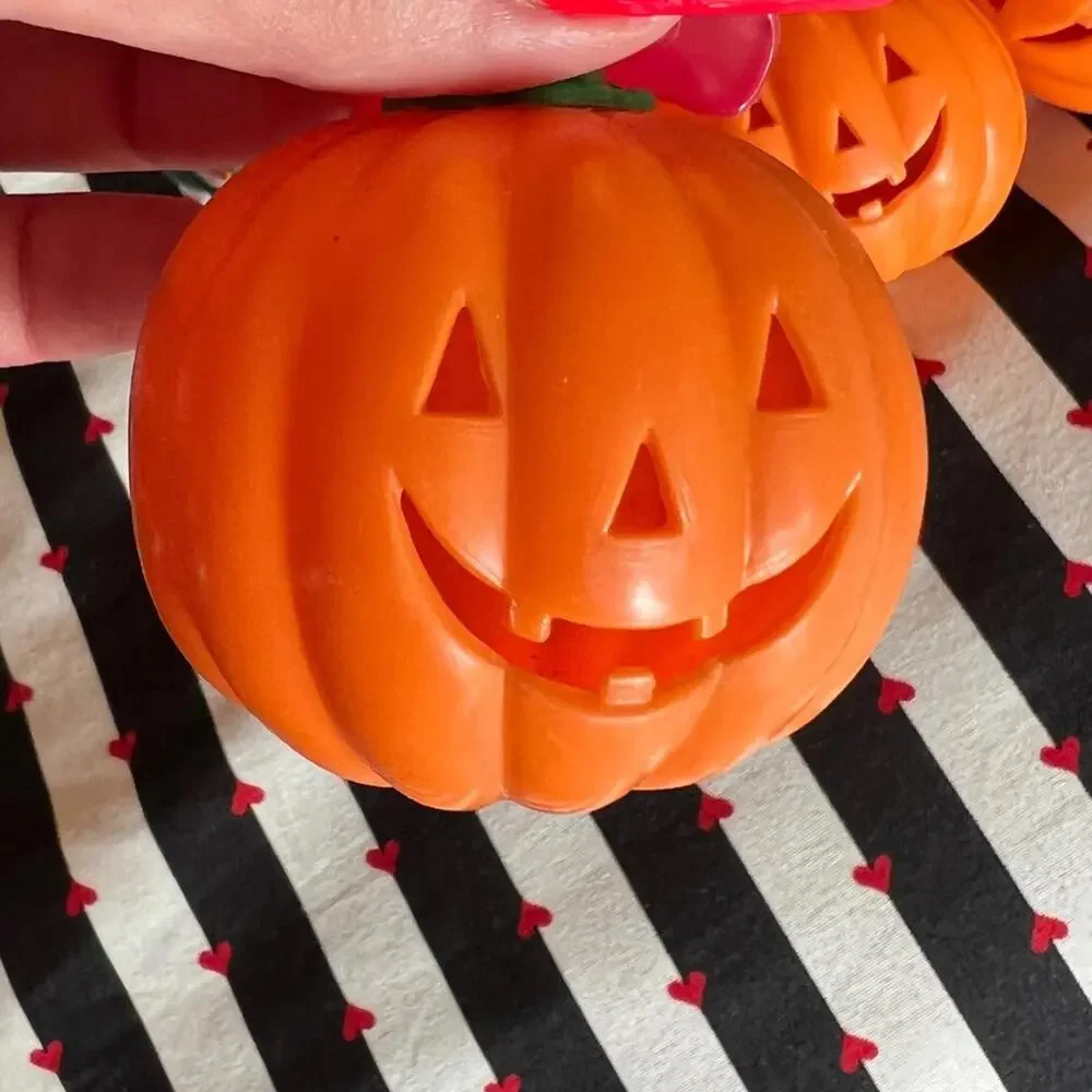 VTG Pumpkin String Lights HALLOWEEN Blow mold style Vintage Happy Face Orange